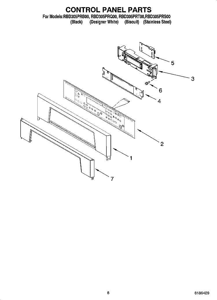 CONTROL PANEL PARTS Diagram and Parts List for RBD305PRQ00  Whirlpool Wall Oven