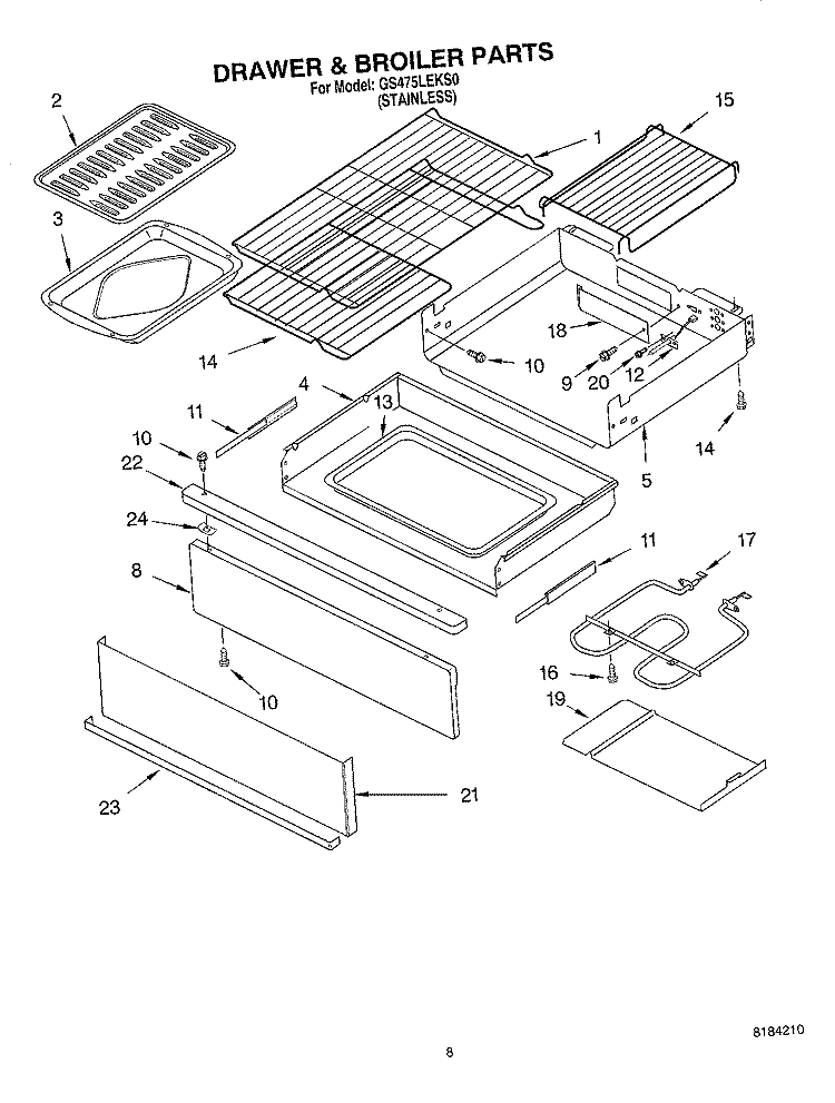 DRAWER AND BROILER, OPTIONAL Diagram and Parts List for GS475LEKS0  Whirlpool Range