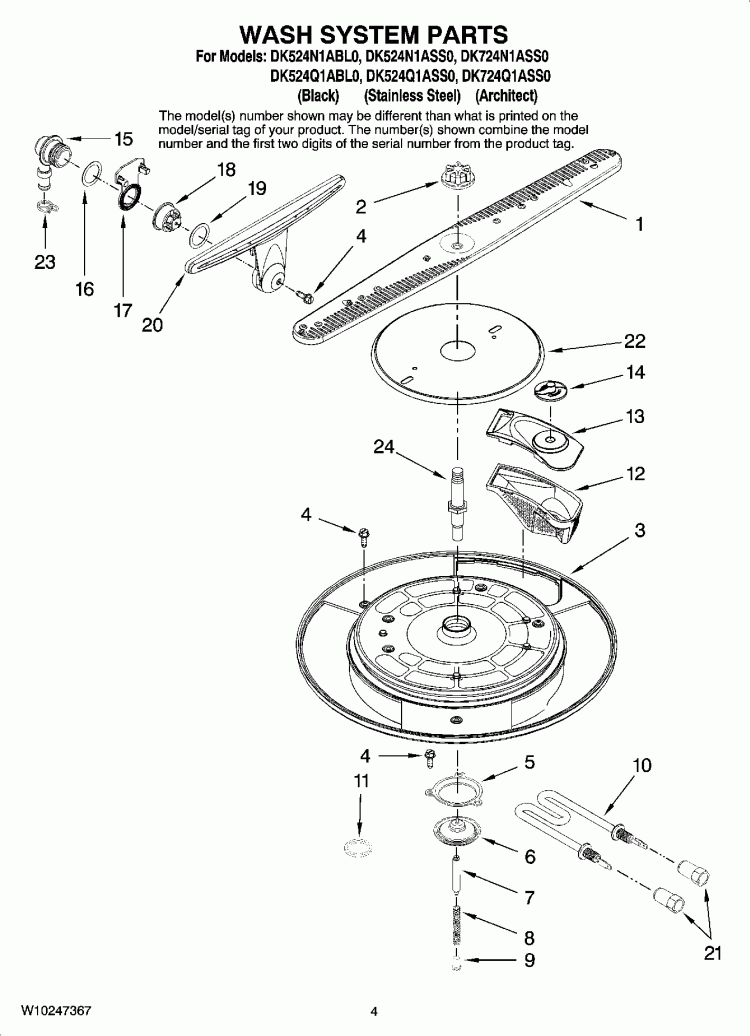 WASH SYSTEM PARTS Diagram and Parts List for DK524N1ABL0  Whirlpool Dishwasher