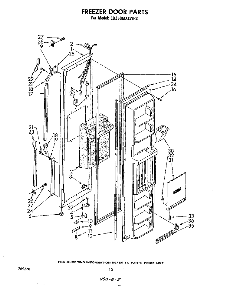 FREEZER DOOR Diagram and Parts List for ED25SMXLWR2  Whirlpool Refrigerator