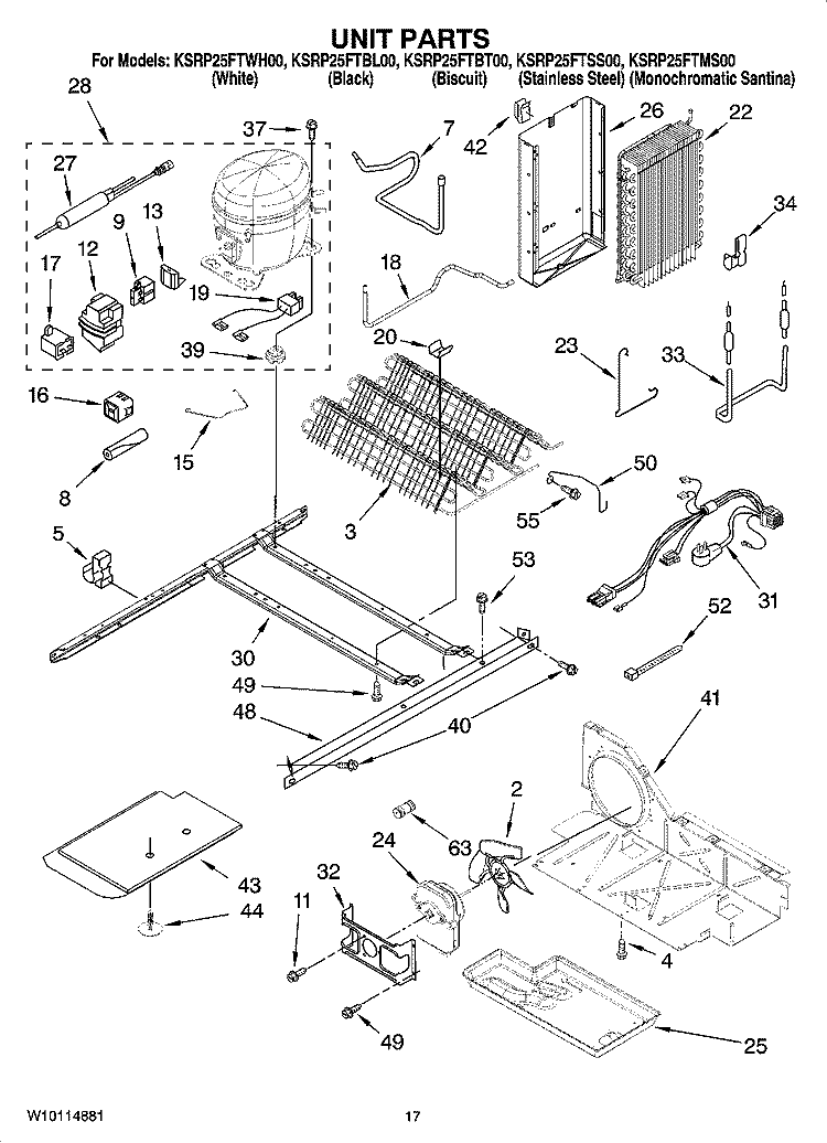 UNIT PARTS Diagram and Parts List for KSRP25FTWH00  KitchenAid Refrigerator