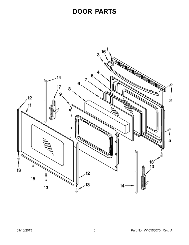 DOOR PARTS Diagram and Parts List for WFG524SLAW1  Whirlpool Range