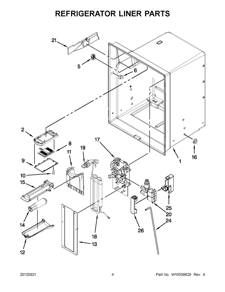 REFRIGERATOR LINER PARTS Diagram and Parts List for GI6FDRXXY010  Whirlpool Refrigerator