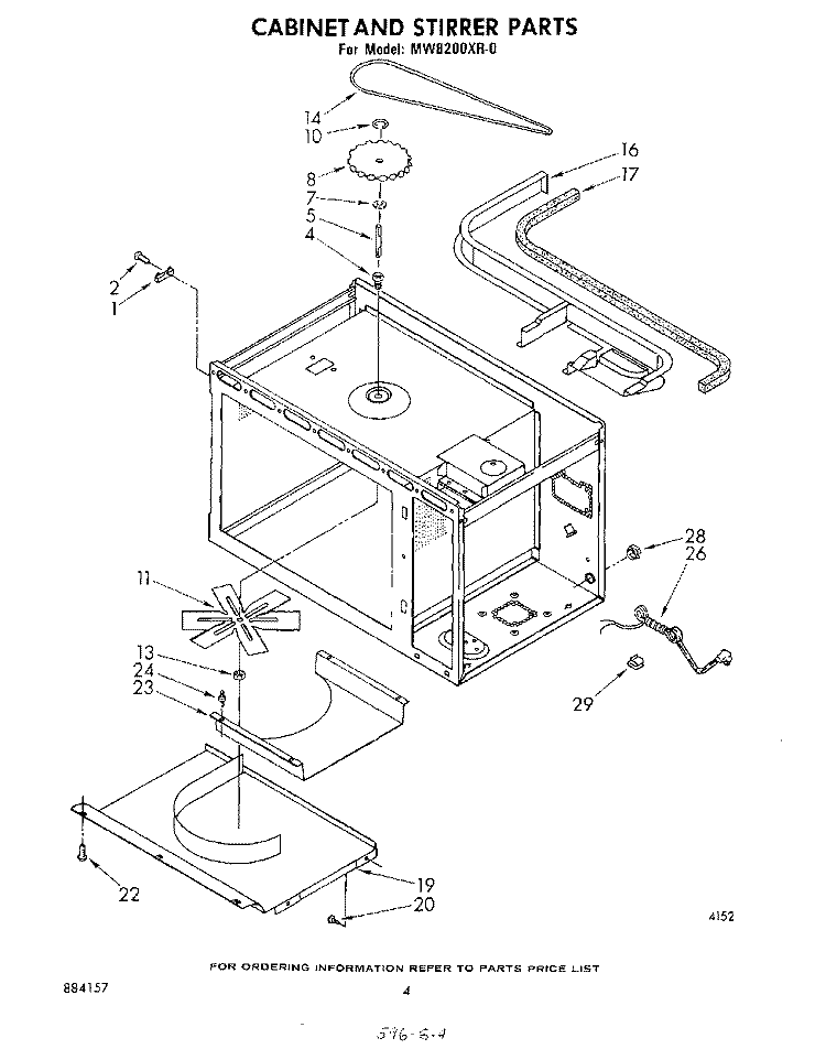 CABINET AND STIRRER Diagram and Parts List for MW8200XR0  Whirlpool Microwave