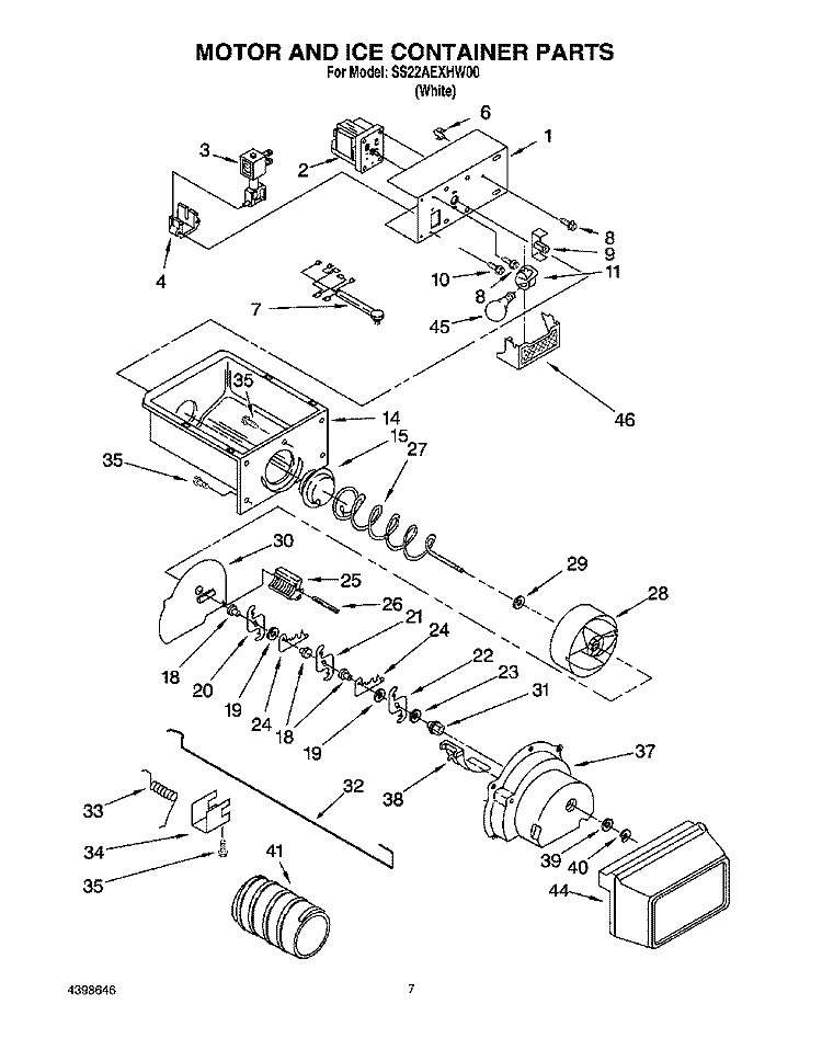 MOTOR AND ICE CONTAINER Diagram and Parts List for SS22AEXHW00  Whirlpool Refrigerator