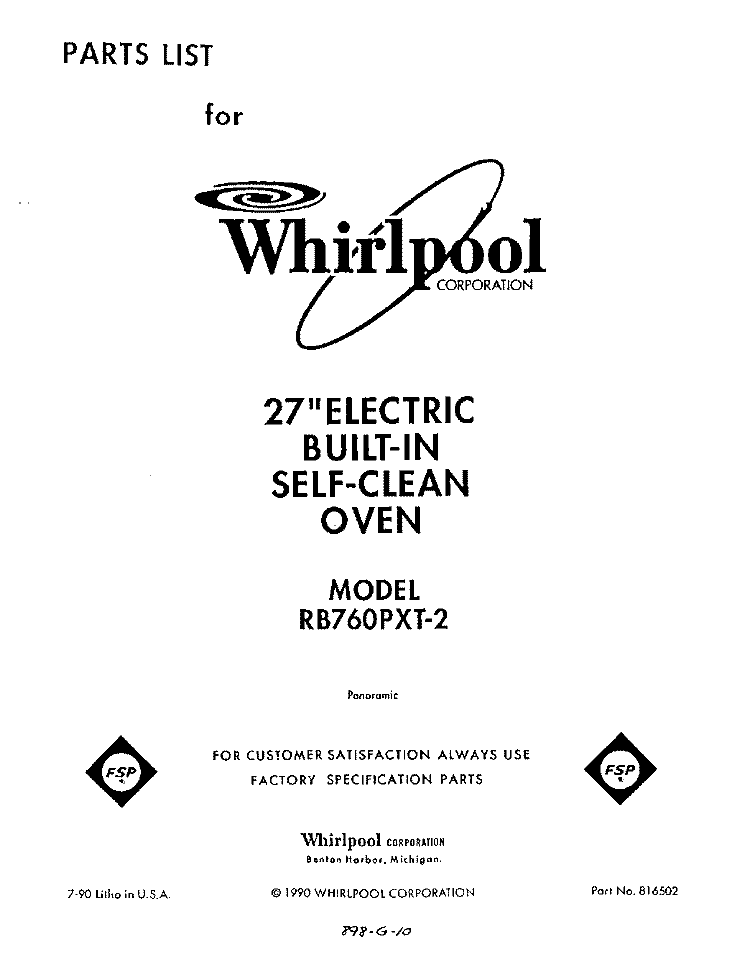 SECTION Diagram and Parts List for RB760PXT2  Whirlpool Range