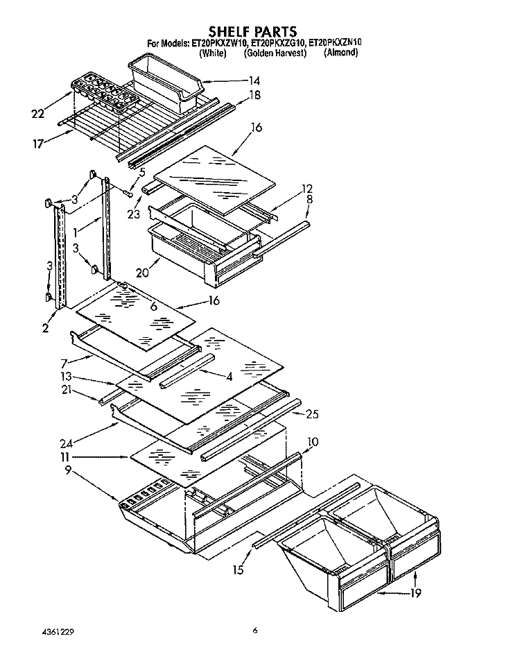 SHELF Diagram and Parts List for ET20PKXZN10  Whirlpool Refrigerator