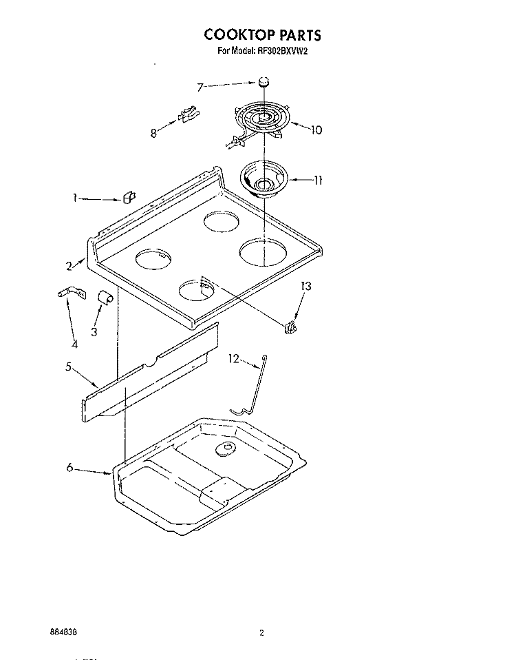 COOKTOP Diagram and Parts List for RF302BXVG2  Whirlpool Range