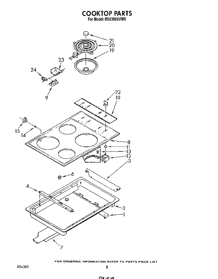 COOK TOP Diagram and Parts List for RS6300XVN0  Whirlpool Range