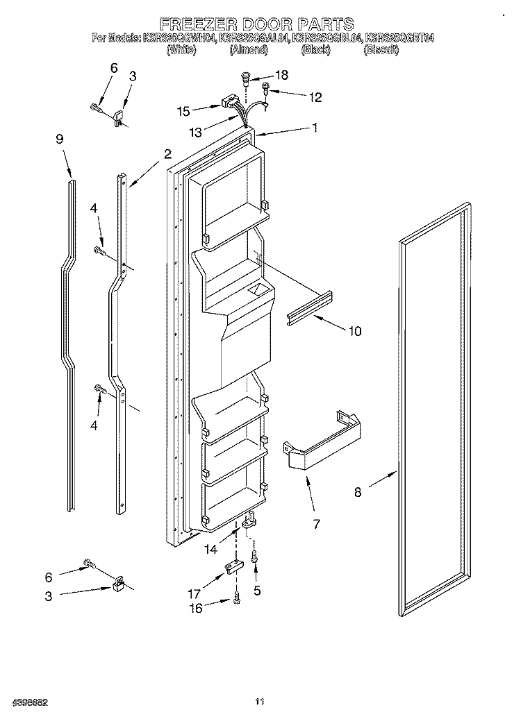 FREEZER DOOR Diagram and Parts List for KSRS25QGBL04  KitchenAid Refrigerator