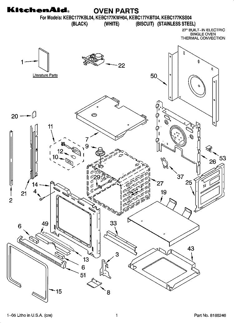 OVEN PARTS Diagram and Parts List for KEBC177KBL04  KitchenAid Wall Oven