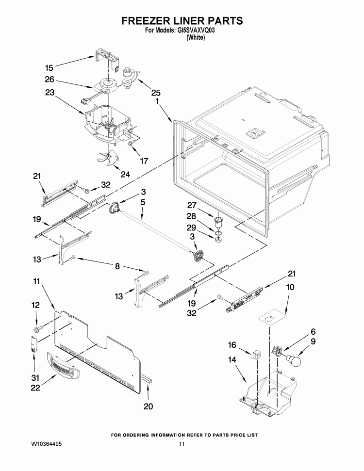 FREEZER LINER PARTS Diagram and Parts List for GI5SVAXVQ03  Whirlpool Refrigerator