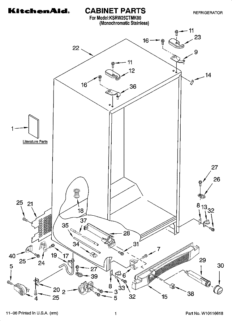CABINET PARTS Diagram and Parts List for KSRW25CTMK00  KitchenAid Refrigerator