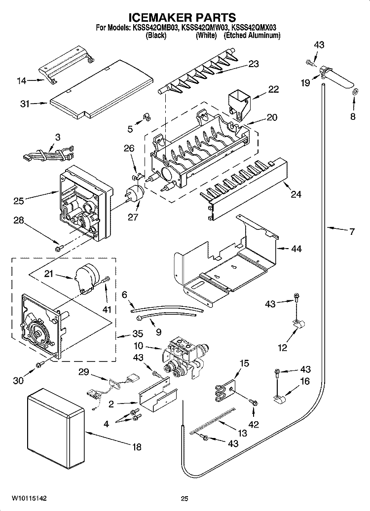ICEMAKER PARTS Diagram and Parts List for KSSS42QMW03  KitchenAid Refrigerator