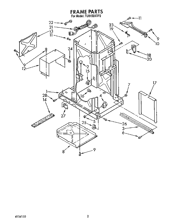 FRAME Diagram and Parts List for TU8150XTP2  Whirlpool Trash Compactor