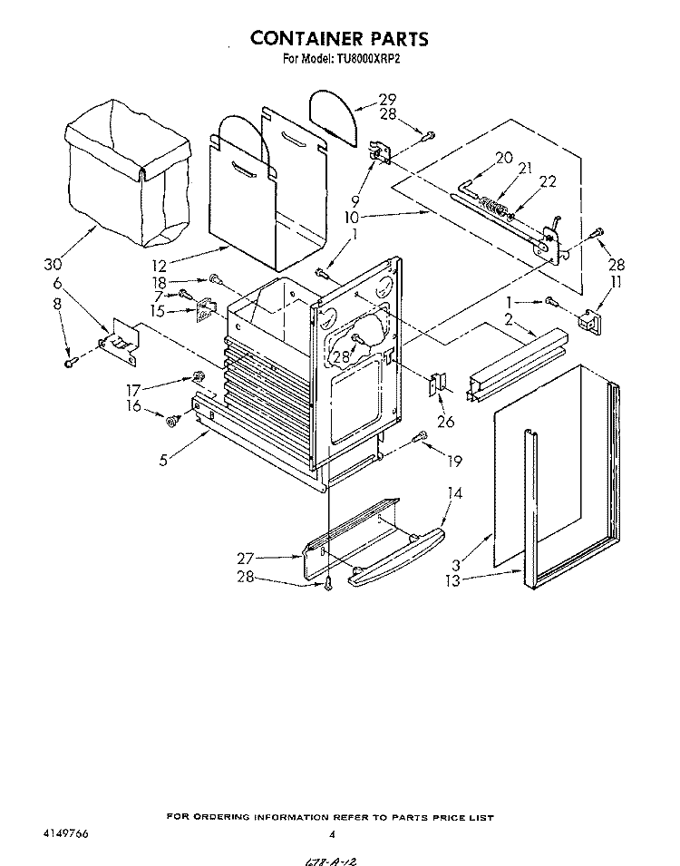 CONTAINER Diagram and Parts List for TU8000XRP2  Whirlpool Trash Compactor