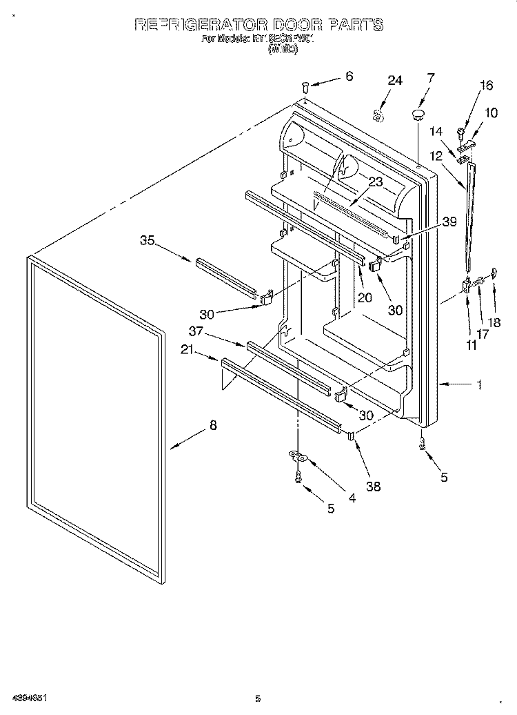 REFRIGERATOR DOOR Diagram and Parts List for RT18ECRFW01  Roper Refrigerator