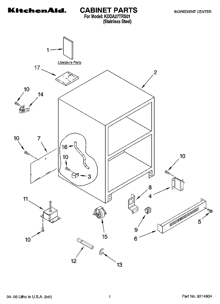 CABINET PARTS Diagram and Parts List for KDDA27TRS01  KitchenAid Refrigerator