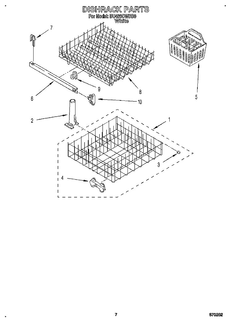 DISHRACK Diagram and Parts List for DU400CWDB0  Whirlpool Dishwasher