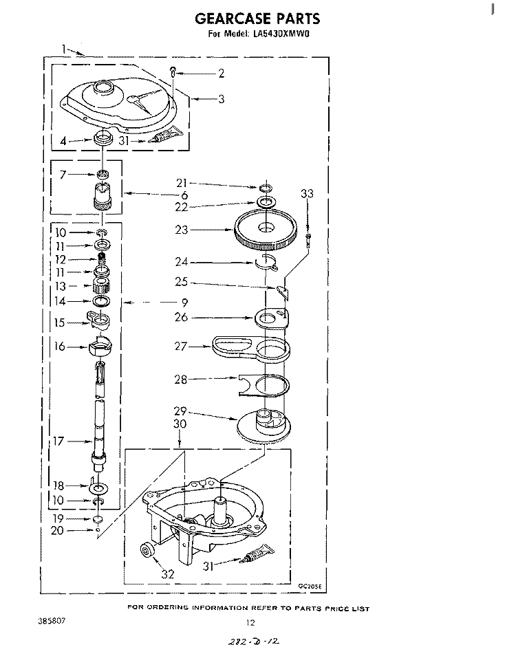 GEARCASE Diagram and Parts List for LA5430XMW0  Whirlpool Washer