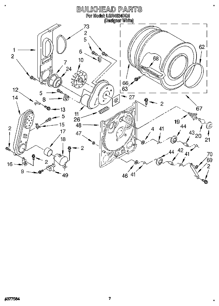 BULKHEAD Diagram and Parts List for LGR4634DQ1  Whirlpool Dryer