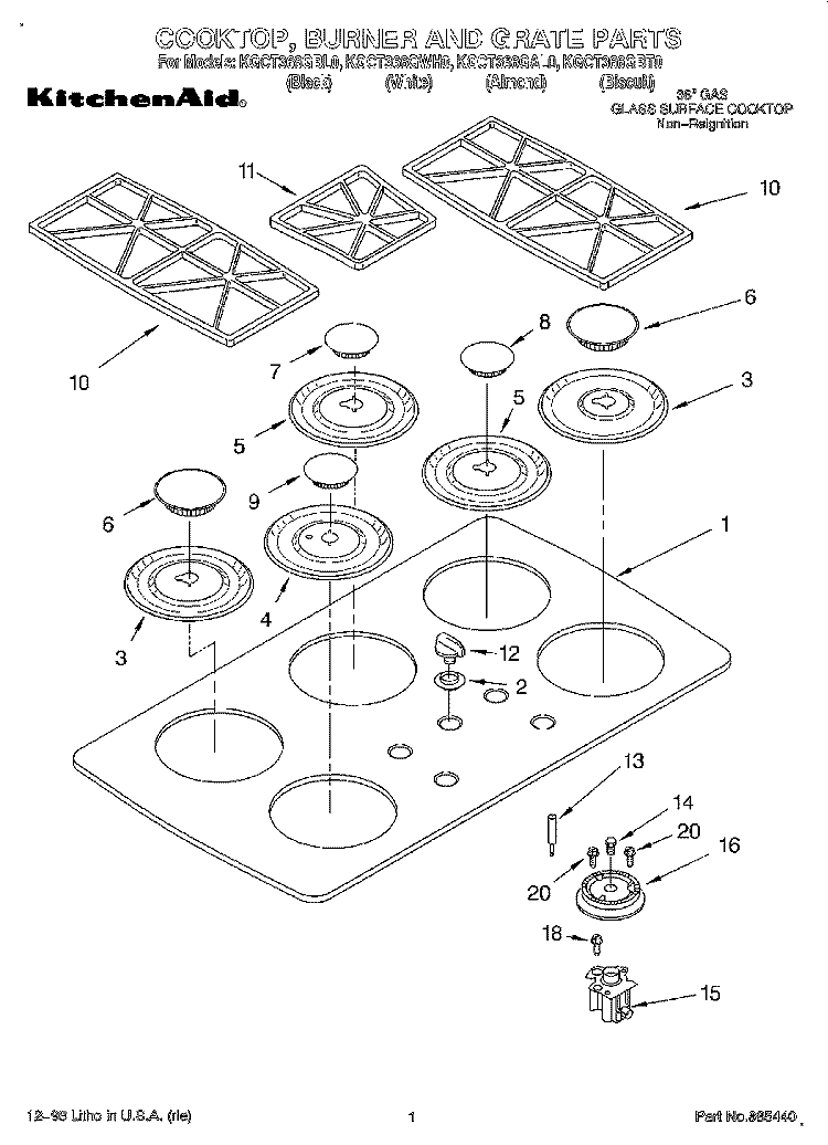 SECTION Diagram and Parts List for KGCT366GAL0  KitchenAid Cooktop