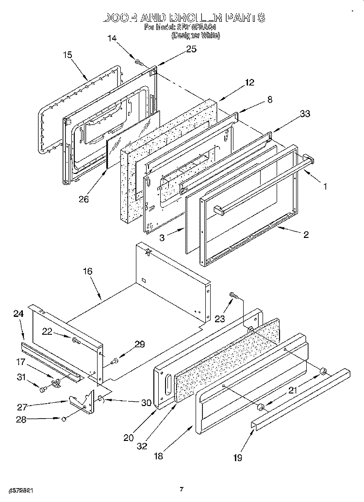 DOOR AND BROILER Diagram and Parts List for SF310PEAQ4  Whirlpool Range