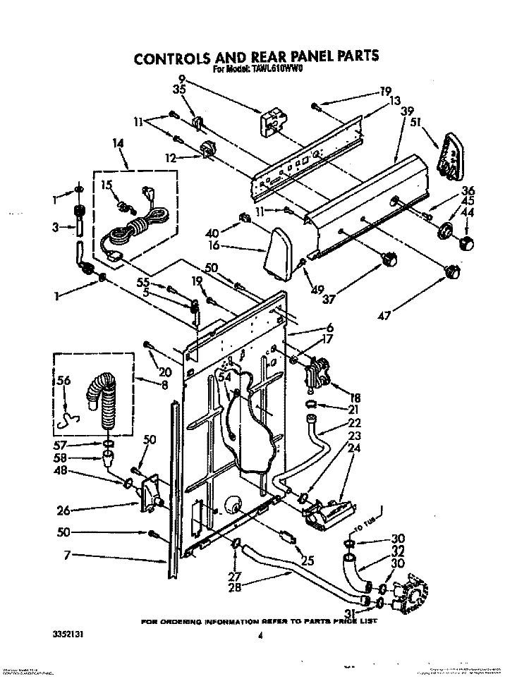 CONTROLS AND REAR PANEL Diagram and Parts List for TAWL610WW0  Estate Washer