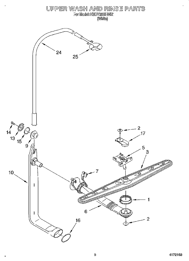 UPPER WASH AND RINSE Diagram and Parts List for KUDY25SHWH1  KitchenAid Dishwasher
