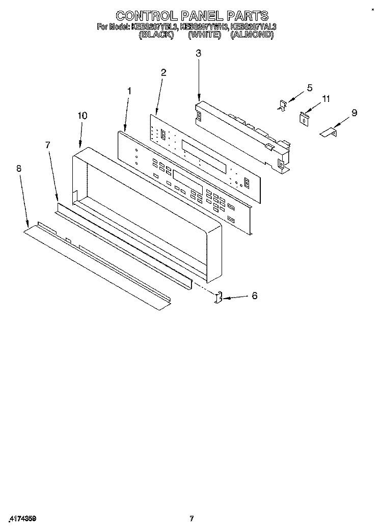 CONTROL PANEL, LITERATURE Diagram and Parts List for KEBS207YAL3  KitchenAid Wall Oven