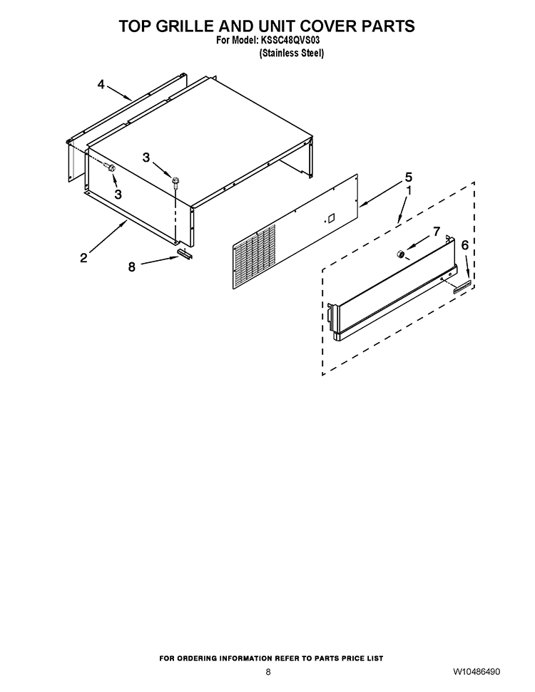 TOP GRILLE AND UNIT COVER PARTS Diagram and Parts List for KSSC48QVS03  KitchenAid Refrigerator