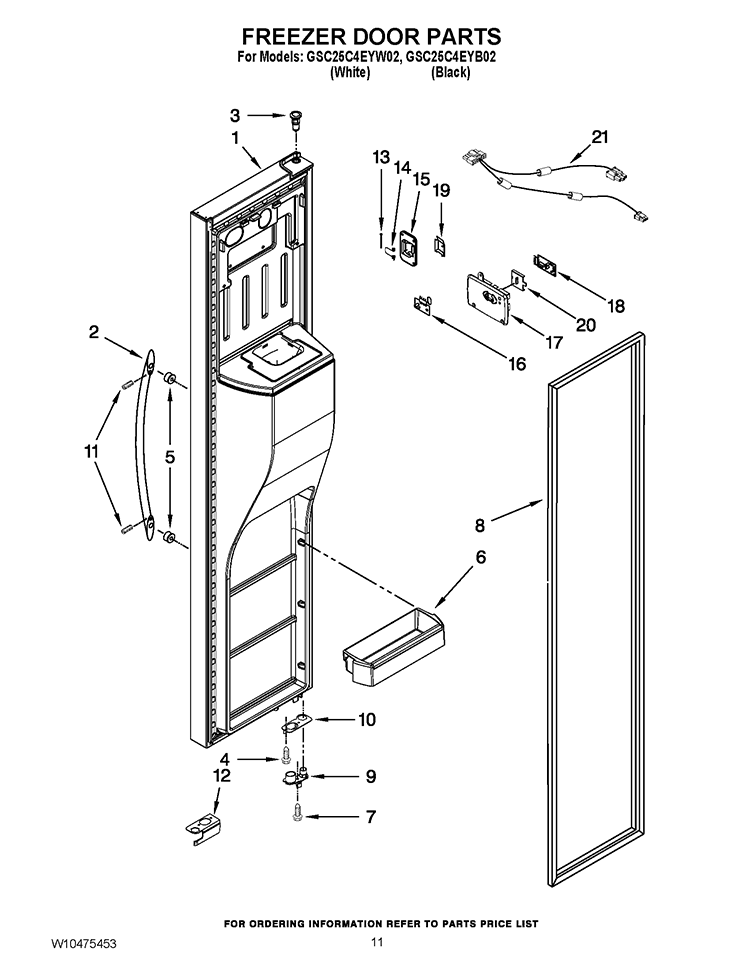 FREEZER DOOR PARTS Diagram and Parts List for GSC25C4EYB02  Whirlpool Refrigerator