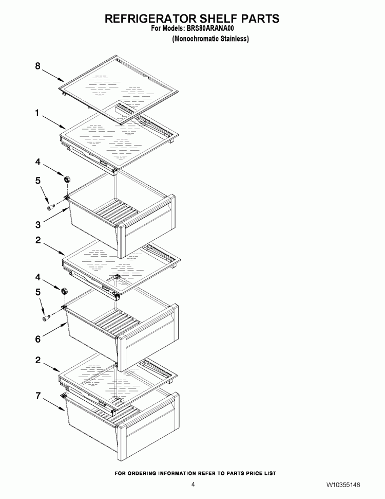 REFRIGERATOR SHELF PARTS Diagram and Parts List for BRS80ARANA00  Whirlpool Refrigerator