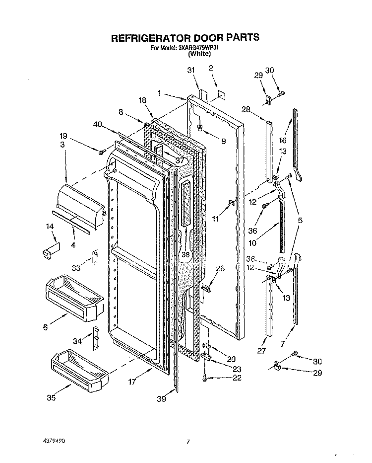REFRIGERATOR DOOR Diagram and Parts List for 3XARG479WP01  Whirlpool Refrigerator
