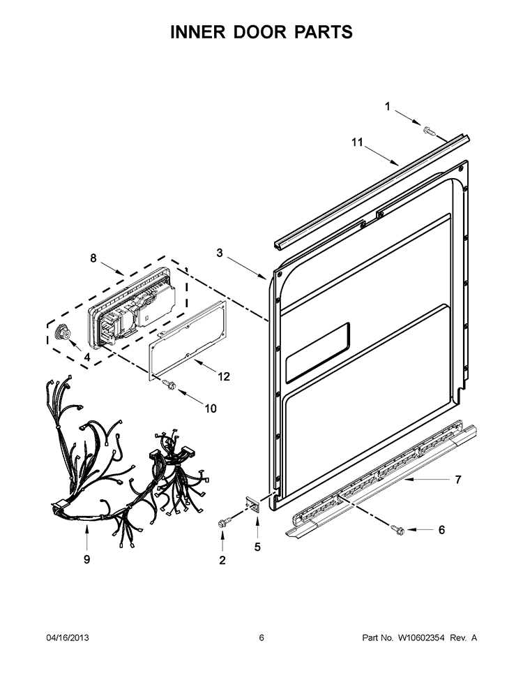 INNER DOOR PARTS Diagram and Parts List for WDT790SLYM2  Whirlpool Dishwasher