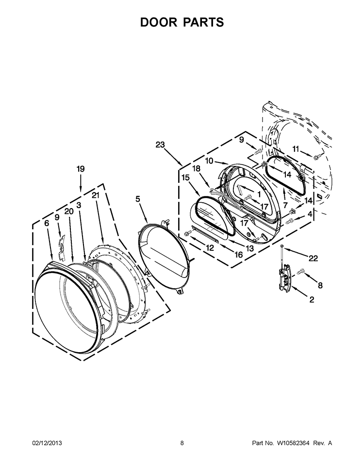 DOOR PARTS Diagram and Parts List for YWED9151YW1  Whirlpool Dryer