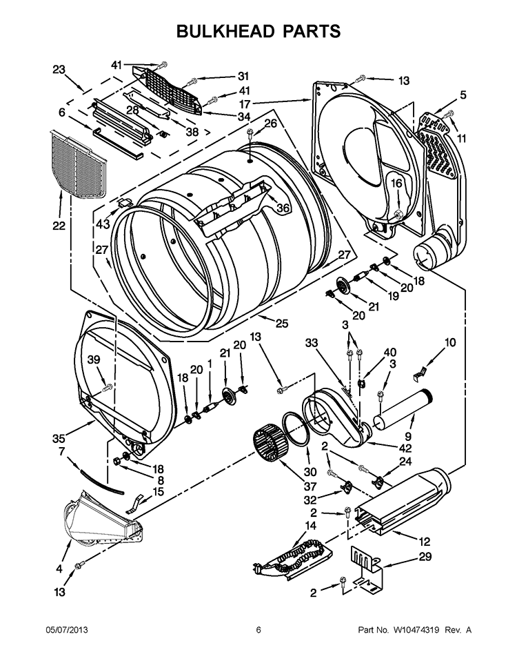 BULKHEAD PARTS Diagram and Parts List for YQCEM2733BQ0  Whirlpool Dryer
