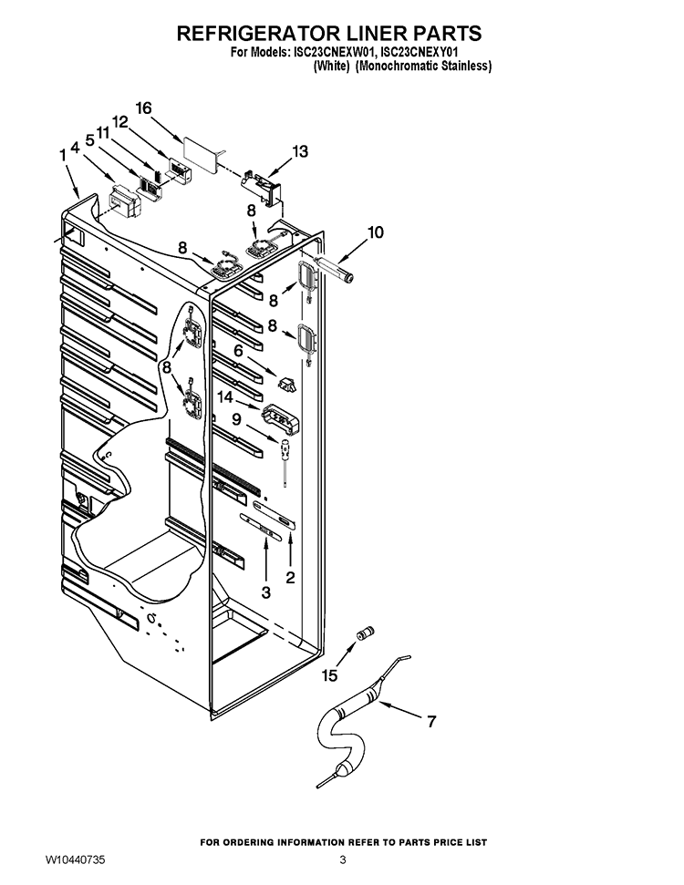 REFRIGERATOR LINER PARTS Diagram and Parts List for ISC23CNEXW01  Whirlpool Refrigerator