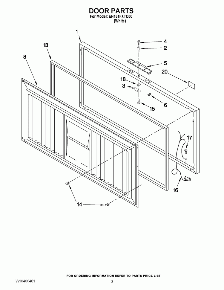 DOOR PARTS Diagram and Parts List for EH151FXTQ00  Whirlpool Freezer