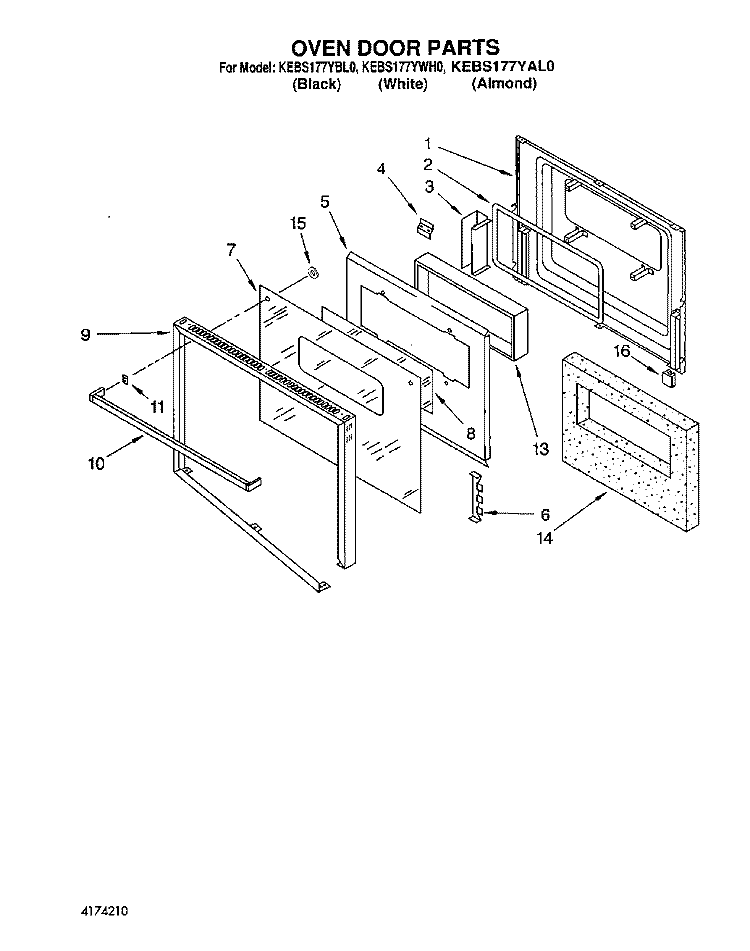 OVEN DOOR Diagram and Parts List for KEBS177YAL0  KitchenAid Wall Oven