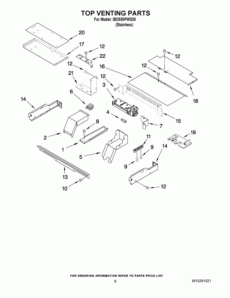 TOP VENTING PARTS Diagram and Parts List for IBD550PWS00  Whirlpool Wall Oven