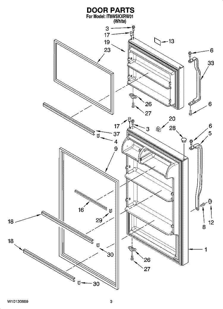 DOOR PARTS Diagram and Parts List for IT8WSKXRW01  Whirlpool Refrigerator