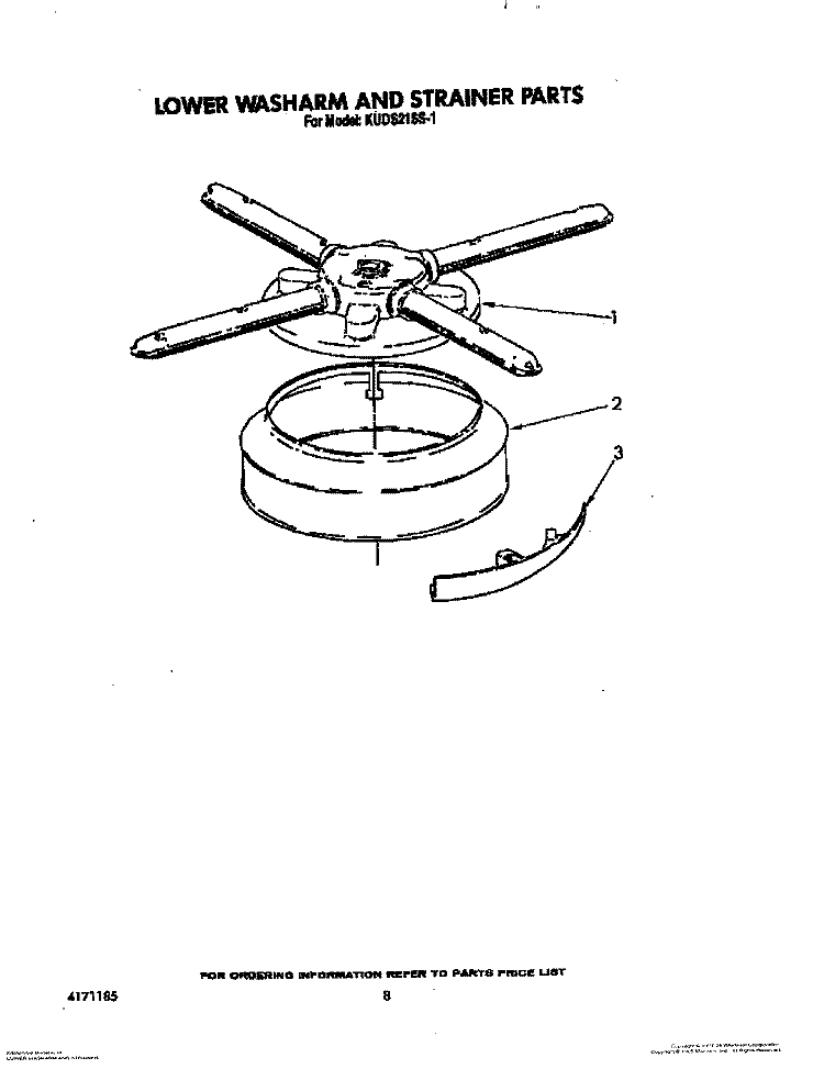 LOWER WASHARM AND STRAINER Diagram and Parts List for KUDS21SS1  KitchenAid Dishwasher