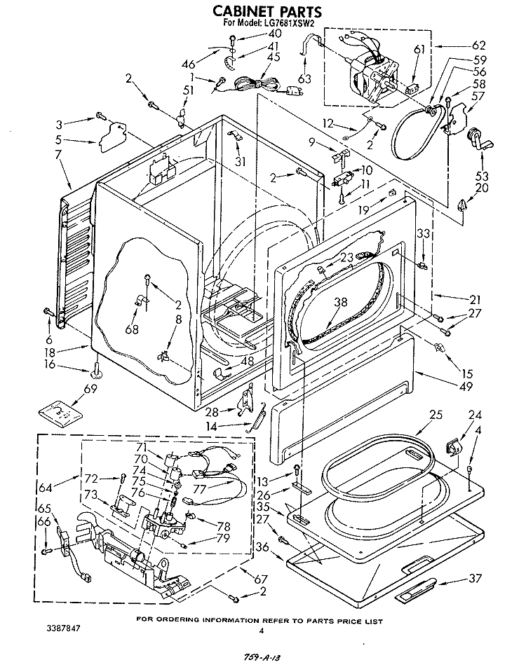 CABINET Diagram and Parts List for LG7681XSW2  Whirlpool Dryer