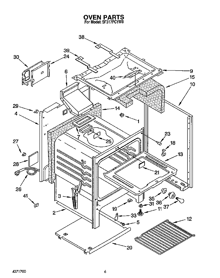 OVEN Diagram and Parts List for SF317PCYN0  Whirlpool Range