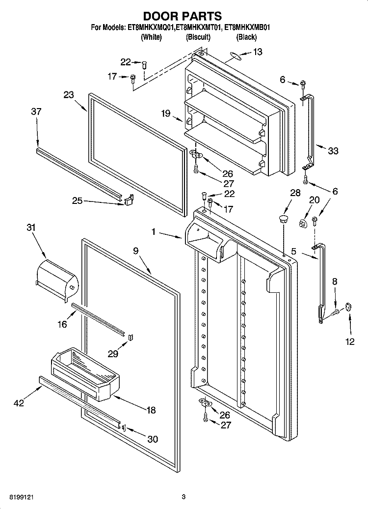 DOOR PARTS Diagram and Parts List for ET8MHKXMB01  Whirlpool Refrigerator