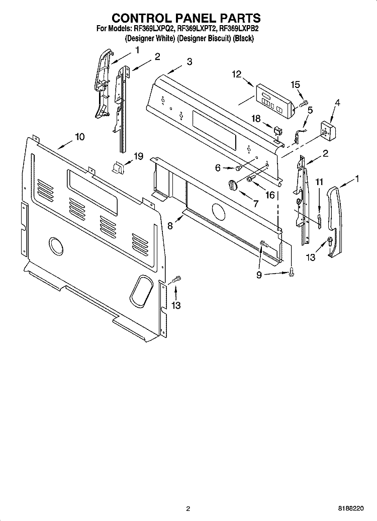 CONTROL PANEL PARTS Diagram and Parts List for RF369LXPQ2  Whirlpool Range