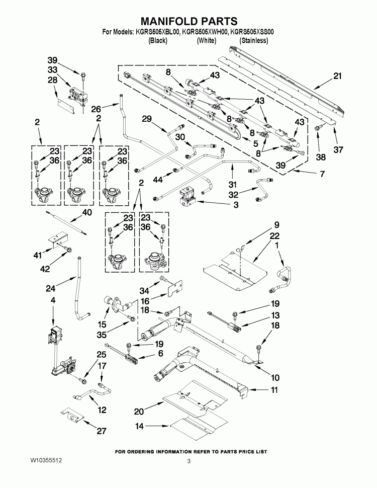MANIFOLD PARTS Diagram and Parts List for KGRS505XBL00  KitchenAid Range