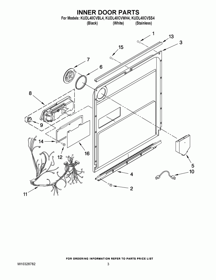 INNER DOOR PARTS Diagram and Parts List for KUDL40CVBL4  KitchenAid Dishwasher