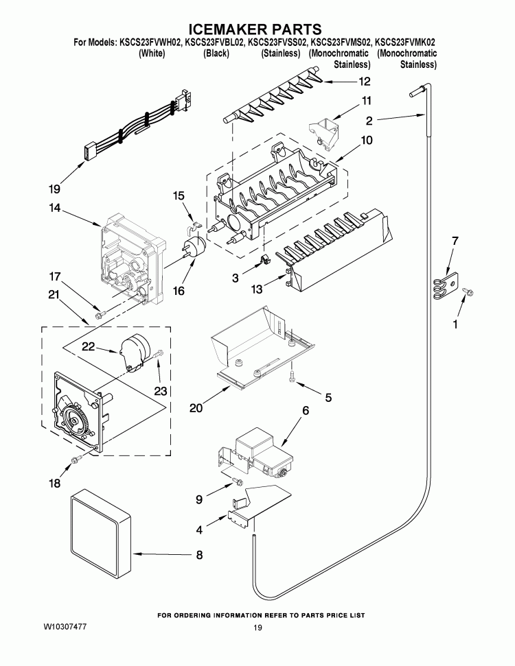 ICEMAKER PARTS Diagram and Parts List for KSCS23FVMK02  KitchenAid Refrigerator